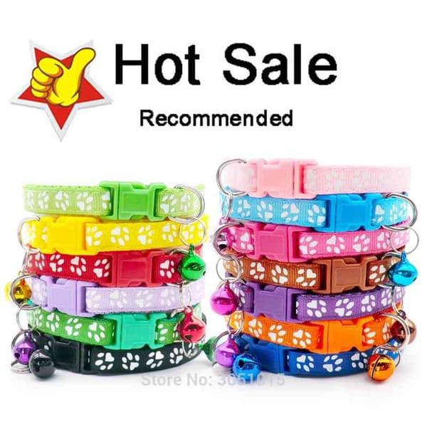 Wholesale Paw Collars 100 X Hot Cute Bell Small Dog Collar Cat Collars Pet Collar Adjustable Puppy Cats Accessories 210325