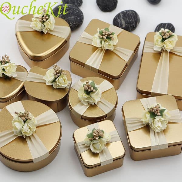 Mini Metal Storage Box Party inplate Valentine's Day Gift Box Wedding Chocolate With Flower Decor Packaging