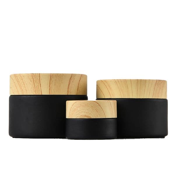 Black Frosted Glass Jars Cosmetic Jar Packing Bottles With Woodgrain Plastic lids PP liner 5G 10G 15G 20G 30G 50G