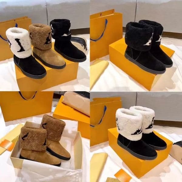 Designer Women Boots Snow Leather Laureate Flat Luxury Casual Shoes Soft Winter Warm Girls Sheepskin Brown Black Shoe Outdoor Plush Fur Half Ankle Boots 35-41 With Box