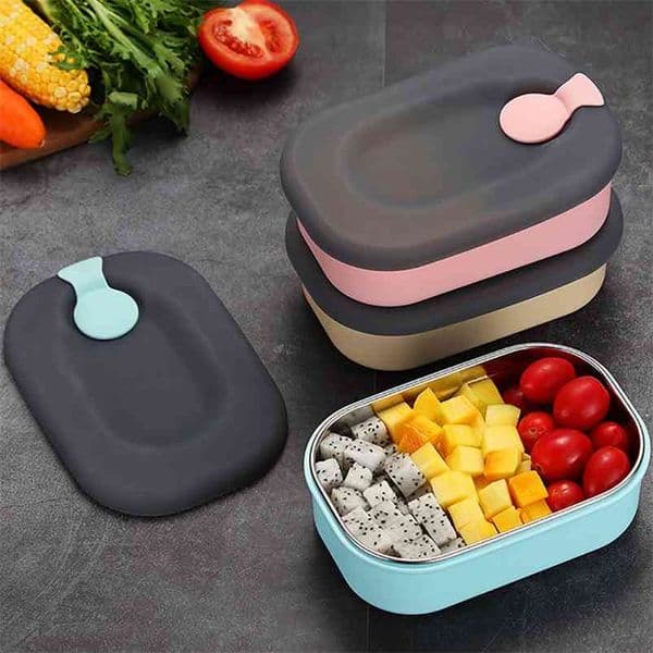 Portable Lunch Box 304 Stainless Steel Bento Leakproof Food Container Picnic School Cute Silicone Japanese Insulated 210423