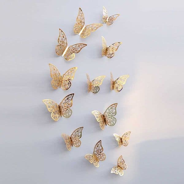 12pcs/set 3D Butterfly Stickers Hollow Removable Wallpaper Art Mural Wall Decals for Bedroom Living Room Home Decoration