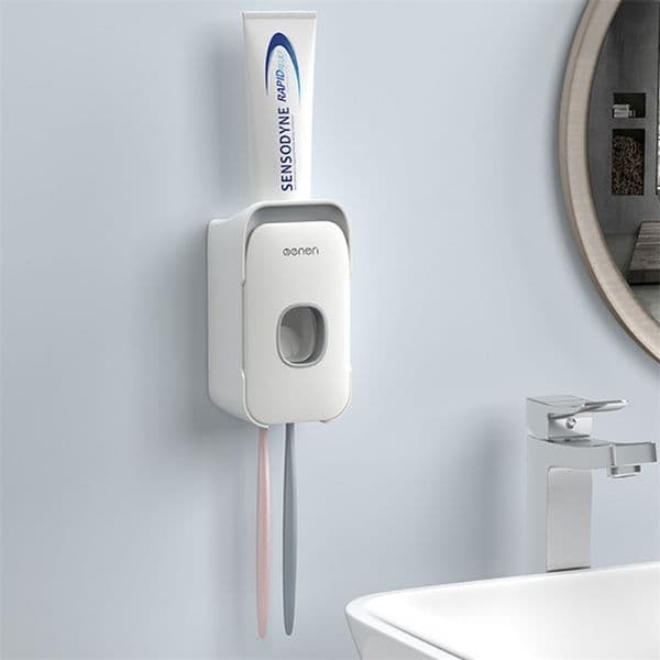 Toothbrush Holder Bathroom Accessories Toothpaste Dispenser Squeezer Plastic Automatic Wall Mount Portable 210423