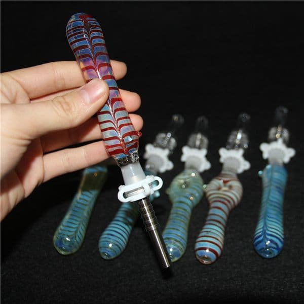 20pcs Mini Nectar Kit hookah 10mm 14mm Nector Straw Oil Rigs Micro NC Set Glass Water Pipe Titanium Tip silicone bong