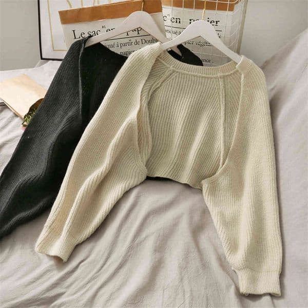 Fall Winter Cardigans Crop Top Women Lantern Sleeve Casual loose Knitted Cardigan Sweater Coat Korean Clothes Winter 211117