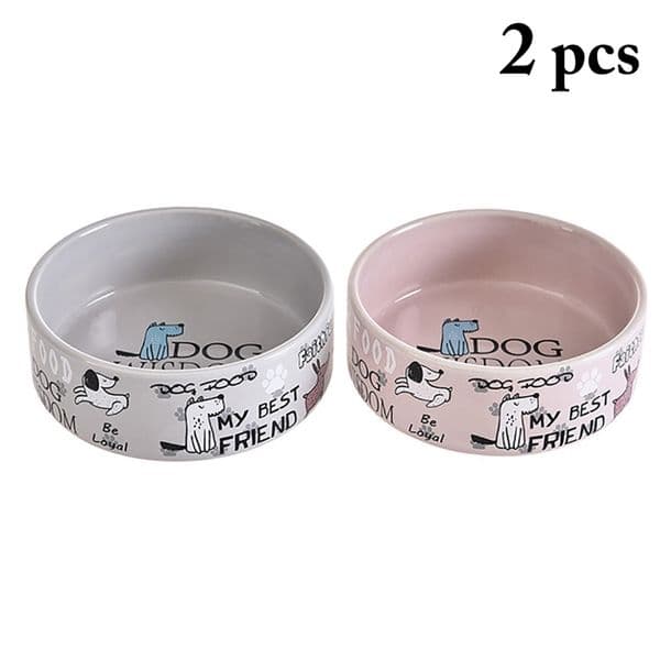 2pcs Dog Cat Bowls Ceramic Travel Cartoon Letter Cat Feeding Feeder Water Bowl For Pet Dog Cats Puppy Outdoor Food Dish Y200922