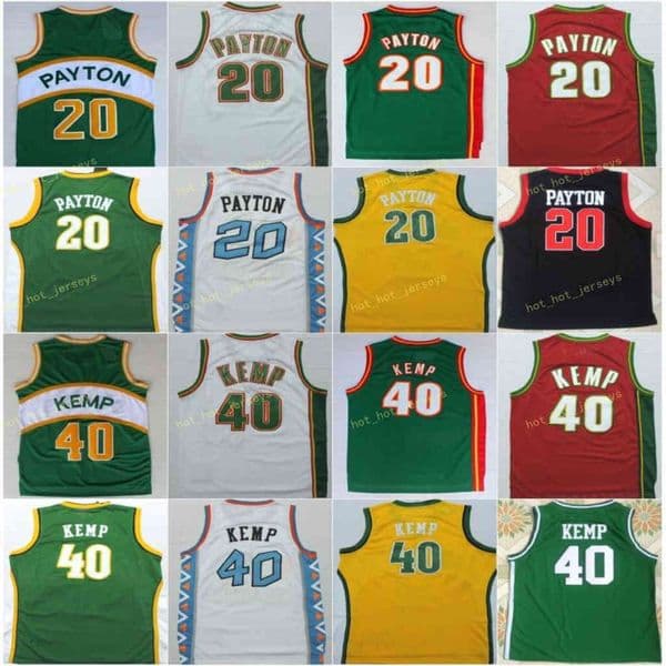Vintage Gary #20 Payton yellow green white red Stitched Jerseys Cheap Shaw 40 Kemp Basketabll Jerseys SeattIe Stitched