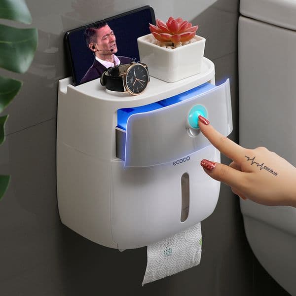 Toilet Paper Holder Wall Mounted Paper Towels Holder For Kitchen Bathroom Toilet Paper Storage Box Toilet Roll Holder 210320