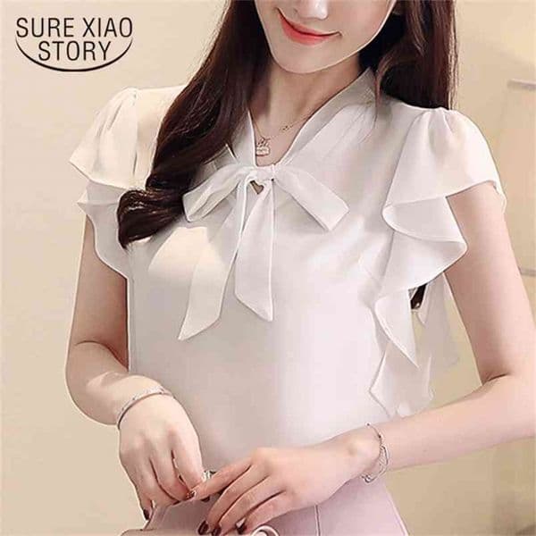 womens tops and blouses short sleeve shirts chiffon blouse blusas mujer de moda chemisier femme 4080 50 210506