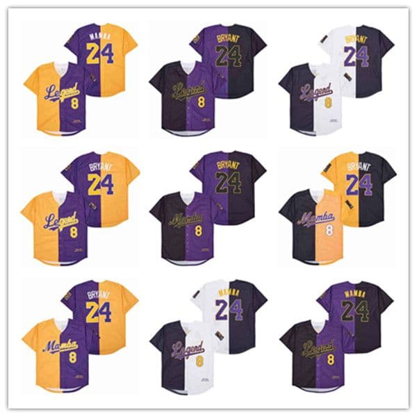 1978-2020 Man Mamba Legends 8 24 Bryant Split Baseball Jerseys Color Black White Yellow Blue Purple Alternate Stitched Shirts