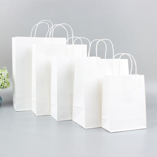 16*8*21cm 100pcs White Paper Garment Bags Handle Shopping Packing Bag for Retail Shop Package Scarf Pant Cloths Reusable and Eco-friendly