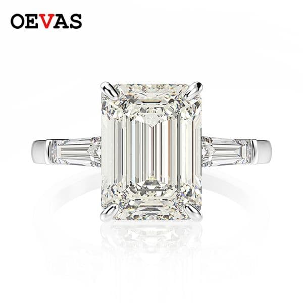 OEVAS 925 Sterling Silver Emerald Cut Created Gemstone Wedding Engagement Diamonds Ring Fine Jewelry Gift Wholesale 211217