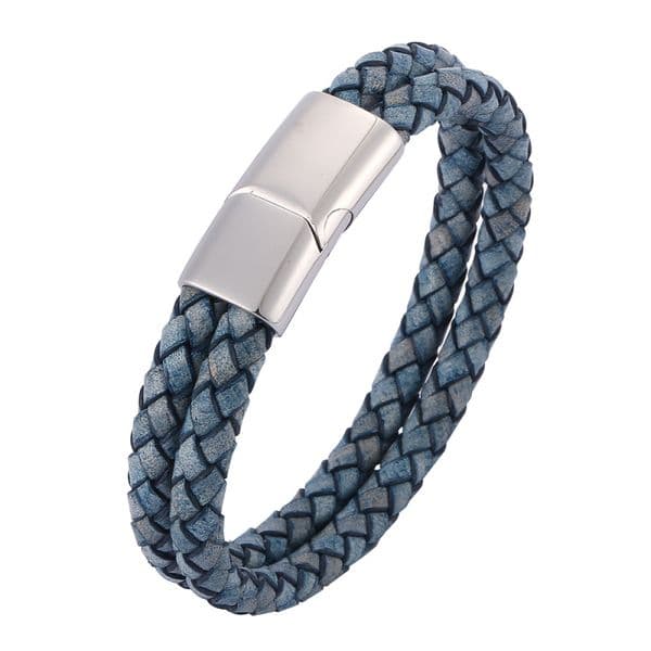 Double Layered Retro Style Colorful Genuine Leather Bangle Bracelet for Men Gift