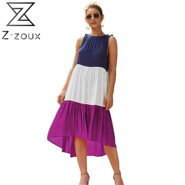 Women Dress Color Matching Sleeveless Loose Dresses Plus Size Casual Sexy Summer Clothes Fashion 210513