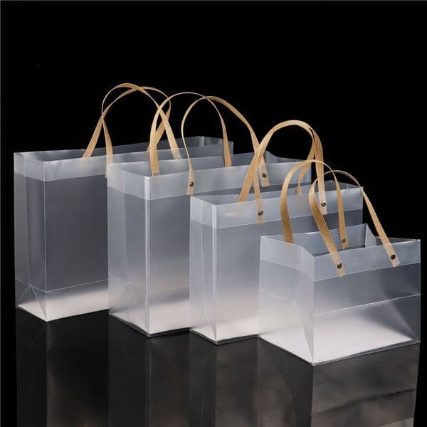 100pcs/lot 9 Size PP Plastic with Handle PVC Transparent Frosted Gift Bag Factory Wholesale