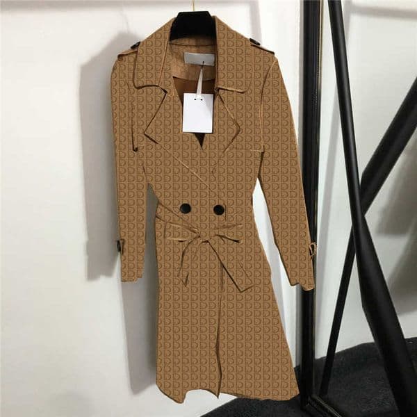 popular09 Velvet Chic Ladies Windbreaker Deerskin Coat Full Letter Printed Trench Coats Lace Up Waist Lapel Long Sleeve Overcoat With Tags