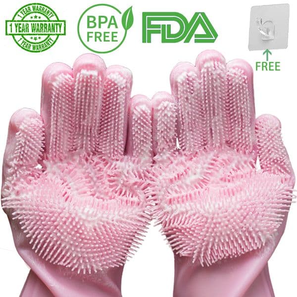 Magic Silicone Dishwashing Scrubber Dish Washing Sponge Rubber Gloves Scrub Kitchen Cleaning 1 Pair