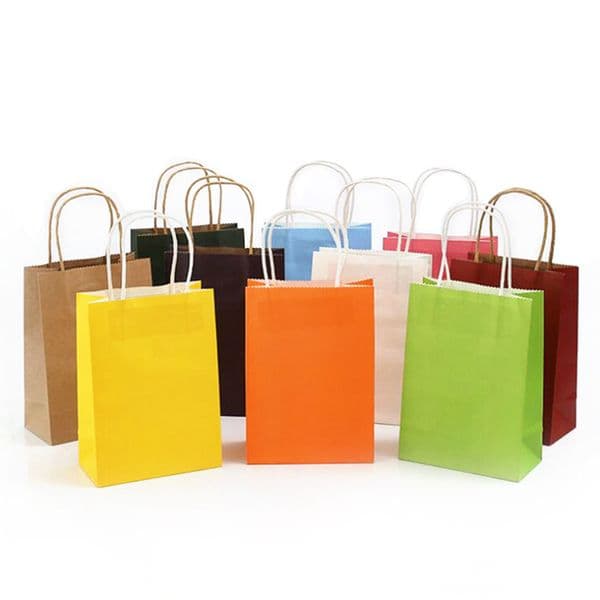 21x15x8cm Multifunction Colorful Kraft Paper Wrap Bag Durable Handles Festival High Quality Shopping Handbag Birthday Wedding Gift bags Customizable Logo JY0809