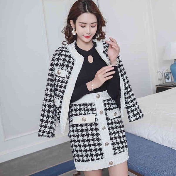 Plaid Small Fragrance Suit Female Royal Women's Fashion Bodycon Short Skirt Two-Piece Autumn And Winter Two-Piece Suit 210515