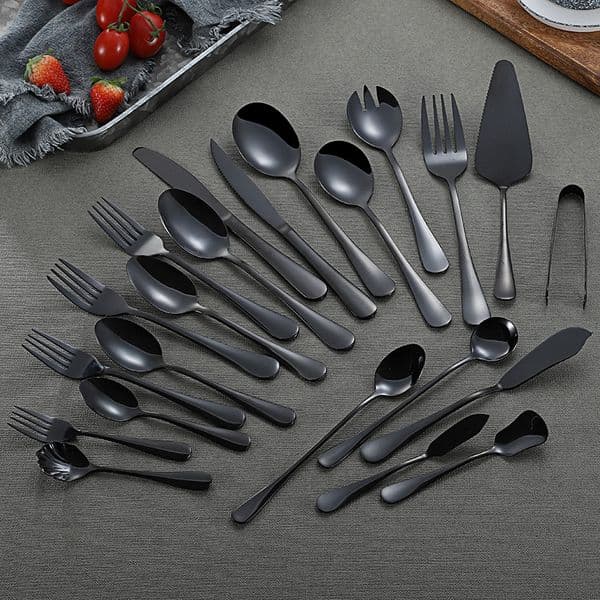 Black Color Stainless Steel Spoons Forks Knives Flatware Set Titanium Plated Tableware Sets Dinnerware Coffee Teaspoons B2