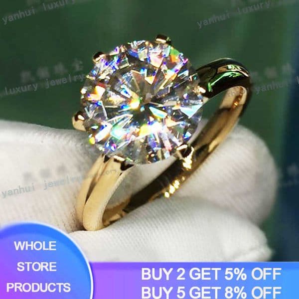 YANHUI Have 18K RGP Pure Solid Yellow Gold Ring Luxury Round Solitaire 8mm 2.0ct Lab Diamond Wedding Rings For Women ZSR169 X0715