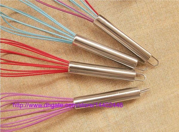 Tools 10 Inch Silicone Coated Egg Whisk Eggbeater Stainless Steel Handle Kitchen Gadget , Free Ship B2