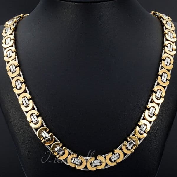 With Lobster clasp Jewelry 8mm 24'' Gold Silver Stainless Steel flat byzantine Curb Link Necklace Chain for Friends holiday Gifts on sale