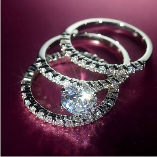 Women Clear Zircon 10KT White Gold Filled Wedding Simulated Dia Bridal Band Ring Set, Size 5-11