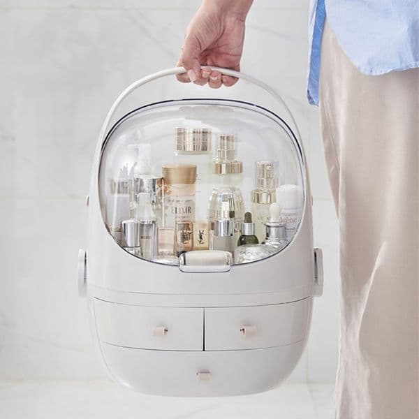 JULY'S SONG Plastic Makeup Storage Box Portable Cosmetic Organizer Large Make Up Container Bathroom Storage Case Desktop Sundry 210331