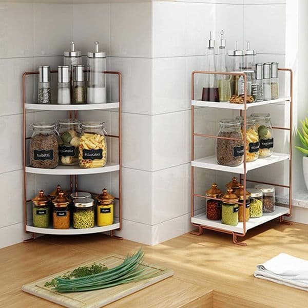 Multifunction Stackable Kitchen Shelf Organizer Shelves for Spices Metal 2/3 Tiers Rose Gold Storage Rack for Kitchen Bathroom1