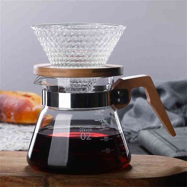 Wooden Style V60 Glass 800ML/600ML/360ml Dripper and Pot Set for Filter Reusable Coffee Filters 210408