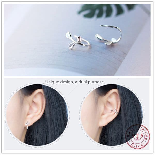 WANTME Trendy Korean 100% 925 Sterling Silver Leaf Stud Earrings for Women Girls Punk Minimalist Leaves Ear Hook Jewelry Brincos 210507