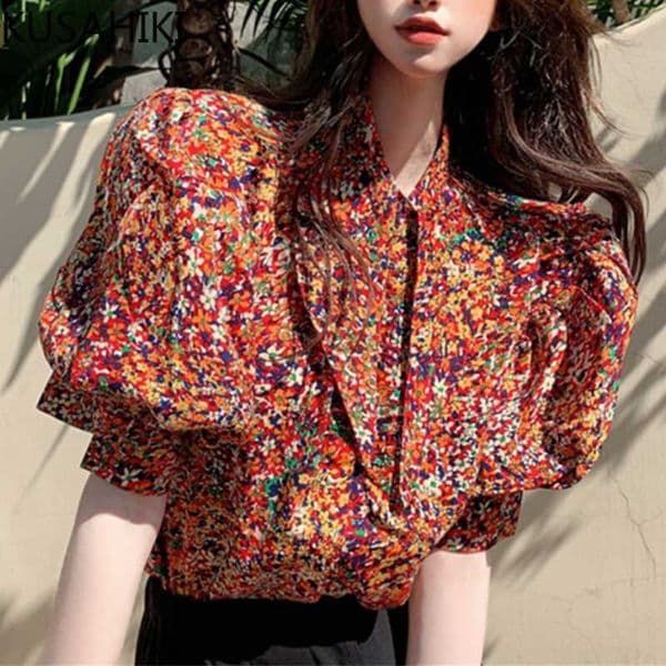 Floral Women Blouses Causal Elegant Turn-down Collar Top Shirts Korean Chic Blusas Mujer De Moda Verano 6H408 210603