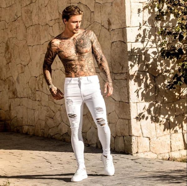 Men's Jeans Mens Designer Ripped Joggers Men Street Skinny Distressed Denim Pencil Pants Black Blue White Pantalon Hombre Jean Trouser