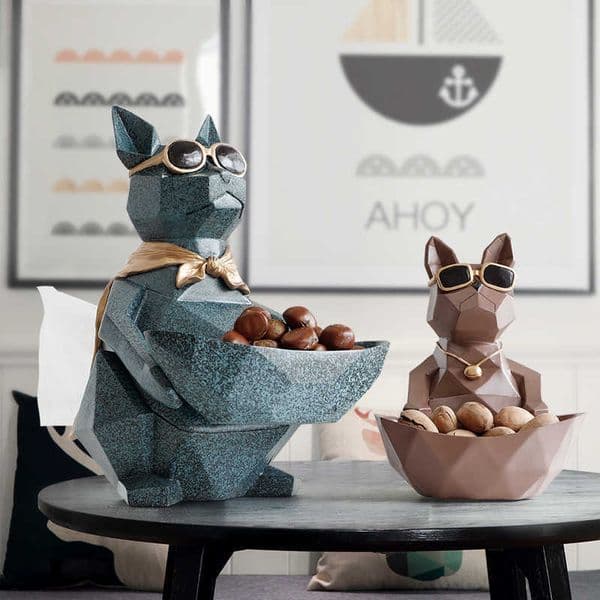 Cat Dog Figurines Resin Moden Crafts Animals Miniature cute ornaments for Home office decoration Storage bowl Carved Collectible 210804