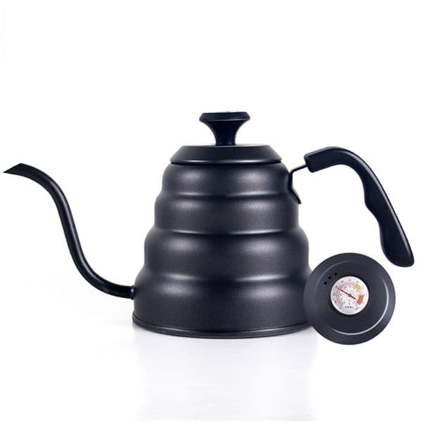 1200ML Drip Coffee Kettle with Thermometer Pots Stainless Steel Pots Gooseneck Coffee Pots Long Mouth Coffee Tea Pot for Kitchen 210408