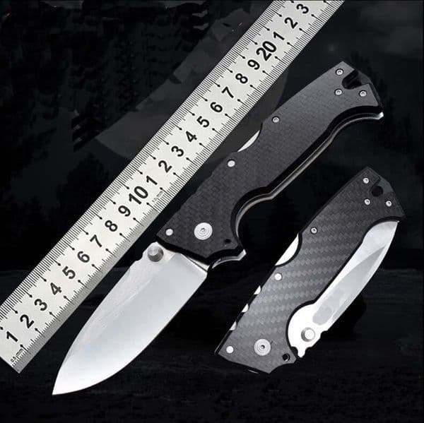 High Quality Outdoor Survival Folding Knife D2 Satin Drop Point Blade Carbon Fiber + Stainless Steel Sheet Handle Hiking folding knife Camping EDC Knives