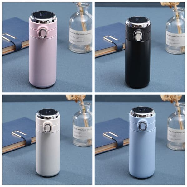 Smart Kids Stainless Steel Pea Thermos Tumbler Water Bottle Temperature Display Bounce Lid Vacuum Flask Coffee Cup Sublimation Blank Customize LOGO 10/13.5 Oz