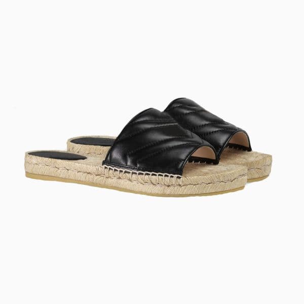 Designer Slippers Shoes Women Leather Espadrille Sandal Platform Lady Straw Cord Sliders Slipper The Double Metal Big