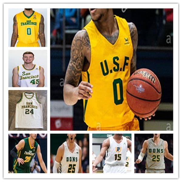Custom 2021 College San Francisco Dons Jersey Basketball Jamaree Bouyea Khalil Shabazz Dzmitry Ryuny Samba Kane Anthony Roy Jonas Visser Josh Kunen Rishwain