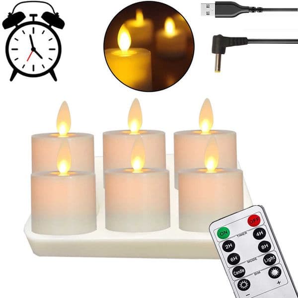 USB Rechargeable LED Battery Operated Tea Lights with Remote Realistic and Bright Flickering Flameless Tealight with Moving Wick L26052209
