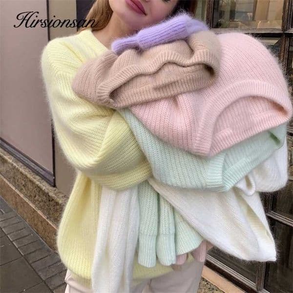 Hirsionsan Soft Loose Knitted Cashmere Sweater Winter Solid Female Pullovers Warm Basic Knitwear Jumper 211011
