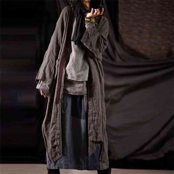 Johnature Linen Vintage Patchwork Trench Loose Windbreaker Spring Retro Pockets Women Solid Color Long Coat 210820