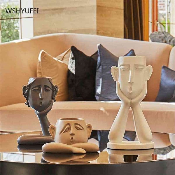 Abstract figure decoration Resin flower pot modern Vase Home Ornaments TV cabinet porch living room Sculpture Crafts furnishings 210804