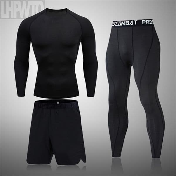 2022 Men's Thermal Underwear Suit MMA Rashguard Fitness Sports Leggings Solid color Comression Clothes 211110