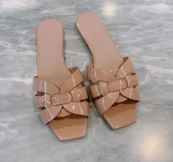 luxury design Tribute flat Sole Slippers sandals Woven leather Women sandal slide slipper slip square toe shoes lady outdoor party dress casual pump