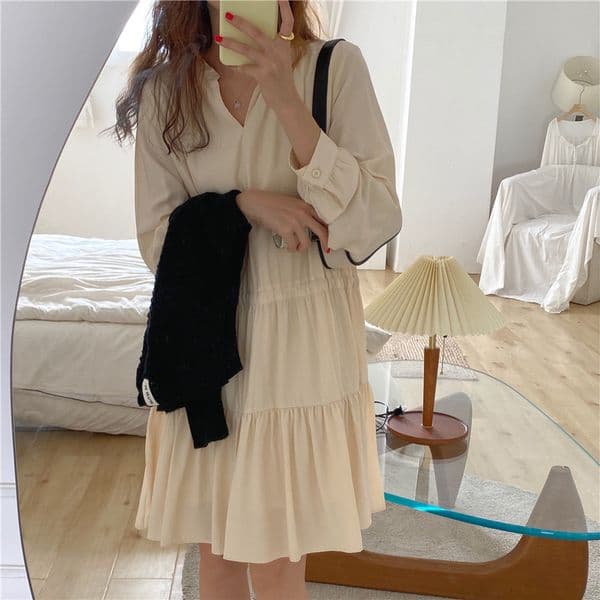 Plus Size Spring Girls Boho solid Female Vintage Dress Party oversize long Sleeve Women Dresses Robe Vestido 210417Z