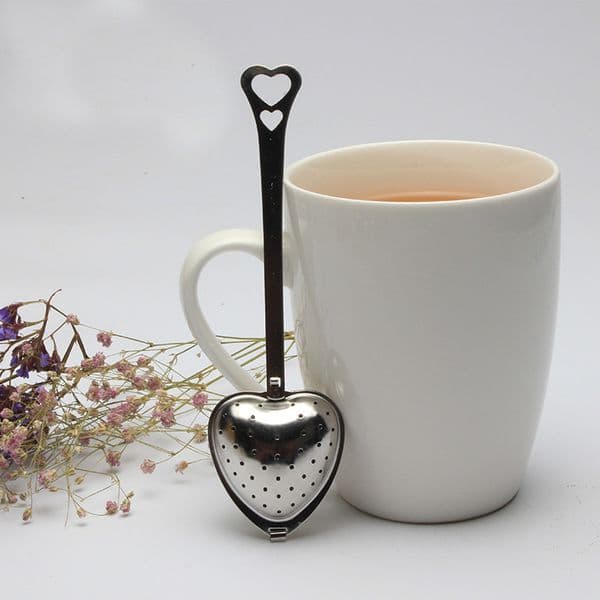 Heart Shaped tea infuser Mesh Ball Stainless Herbal Locking Tea Infuser Spoon Strainer Steeper Handle Shower Table Tool DH5850