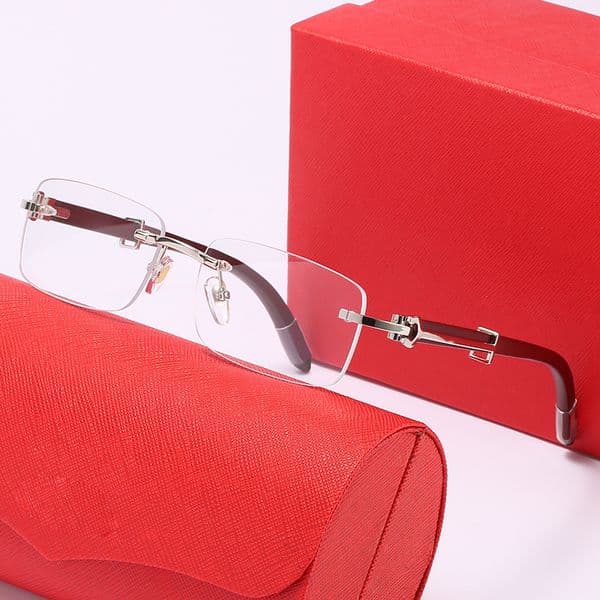 Silver Designer Sunglasses For Women and Mens Summer style Anti-Ultraviolet Buffalo Horn Glasses Retro Plate Plank Rectangle Frameless Fashion Eyeglasses With Box