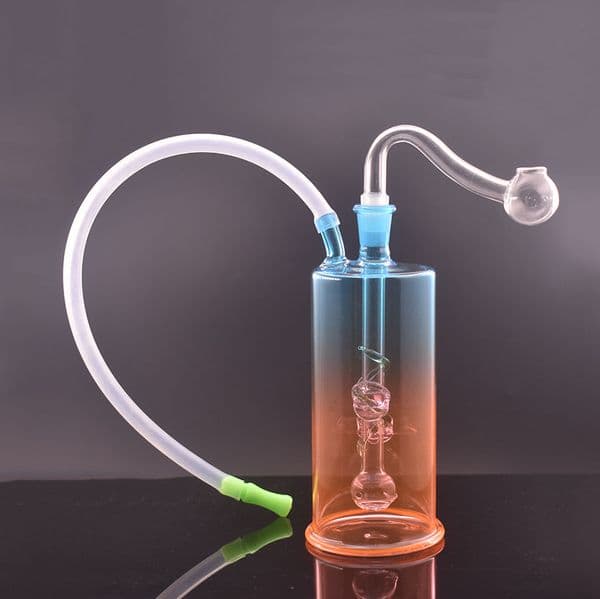 Rainbow newest 10mm Female Mini Glass Bong Water Pipes Pyrex Hookah Oil Smoking Bongs with silicone hose and glass oil bowl